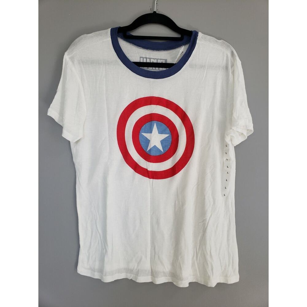 NEW SOFT & LOOSE - Captain America Junior's Large Tshirtā White Shield Marvel